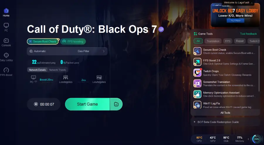 use LagoFast to optimize your bo7 gaming experience on PC