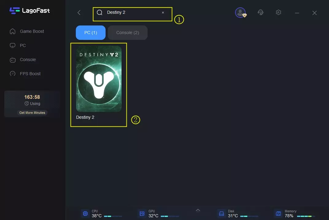  search Destiny 2 in LagoFast