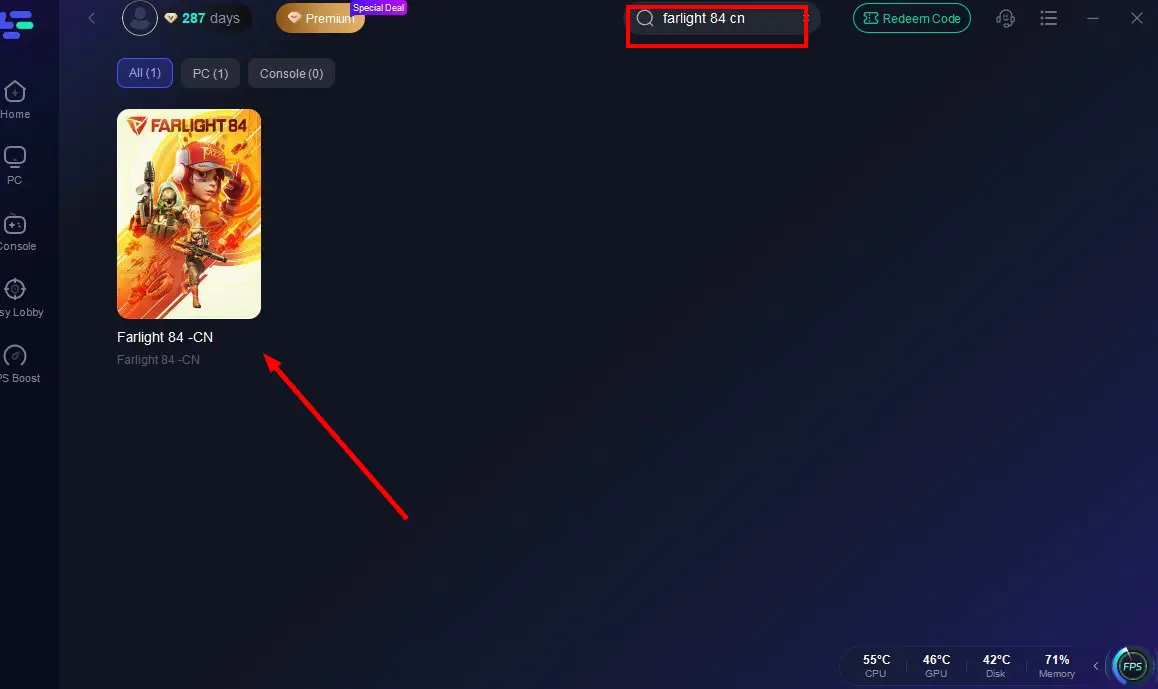 Search Farlight 84 CN in LagoFast