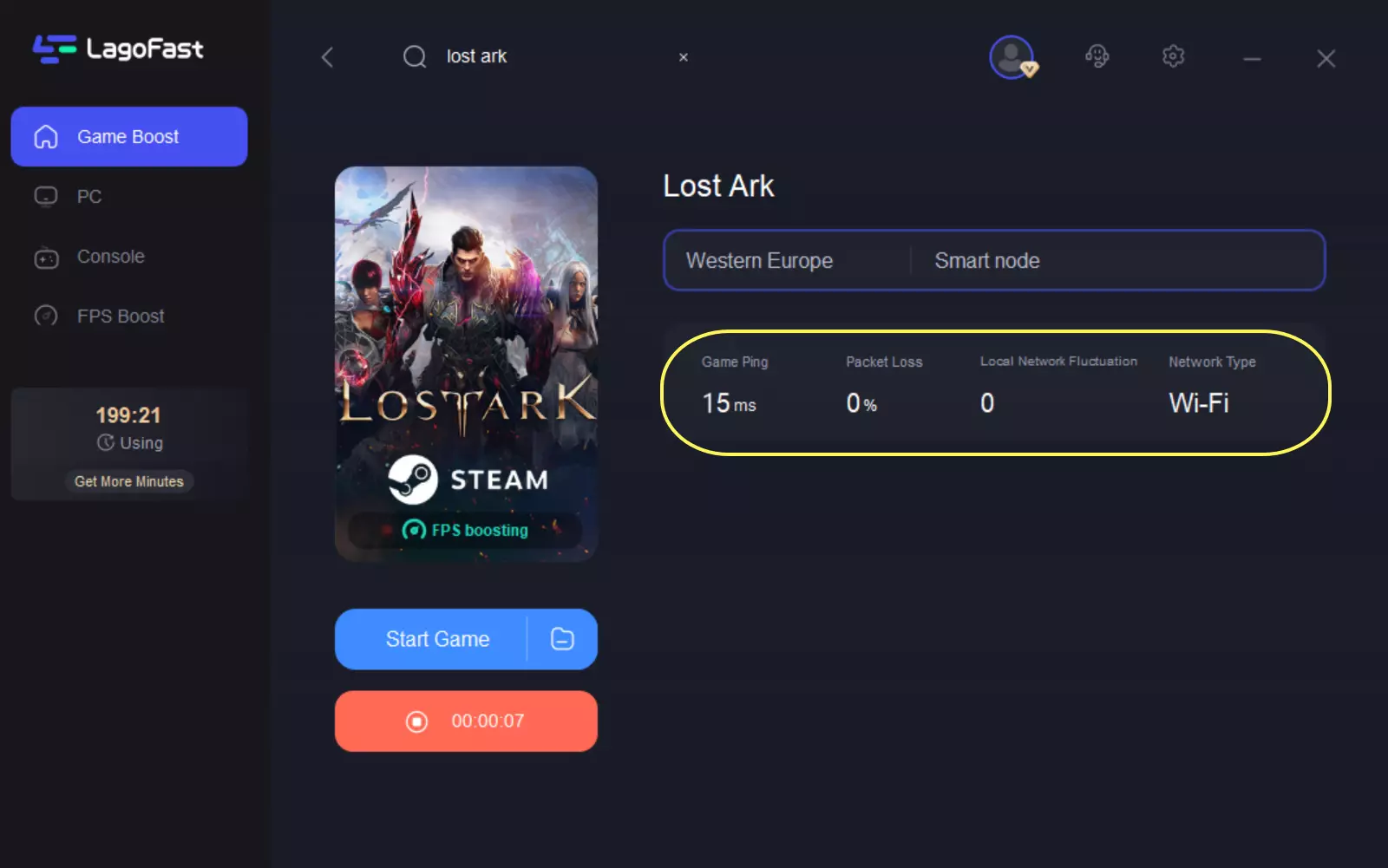 loast ark high ping-delay node