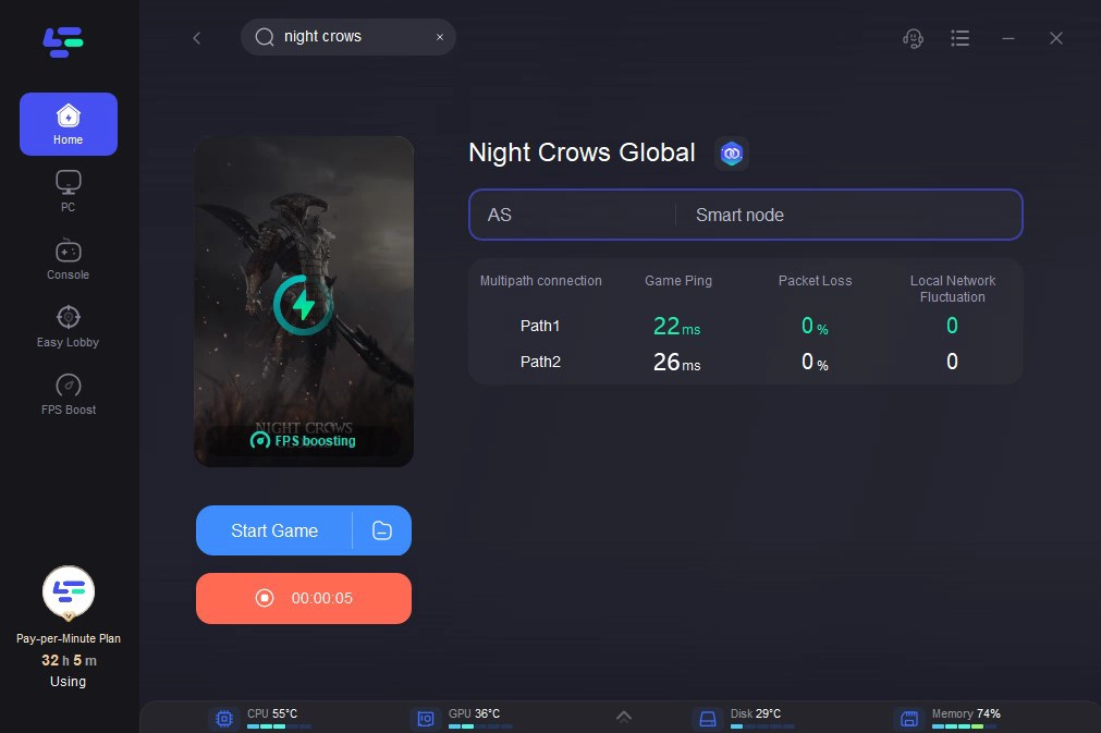 change server in Night Crows