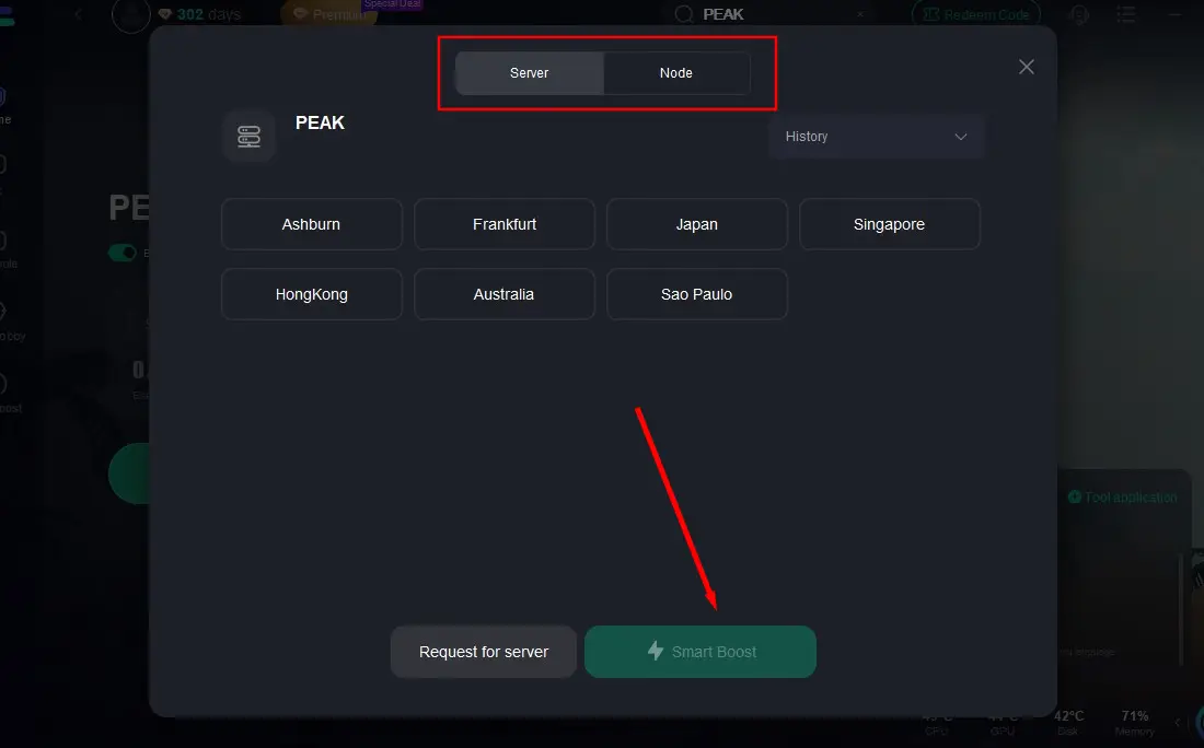 Choose a better server for PEAK