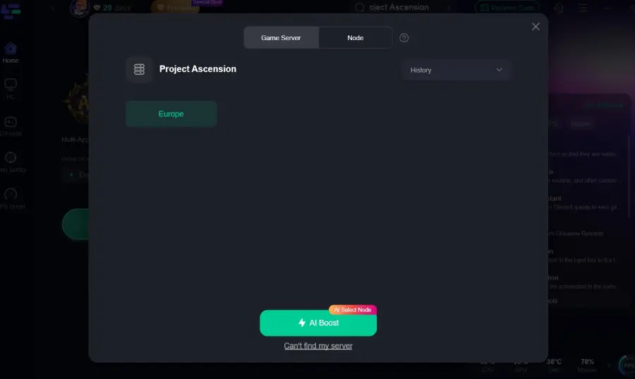 where is project ascension server located