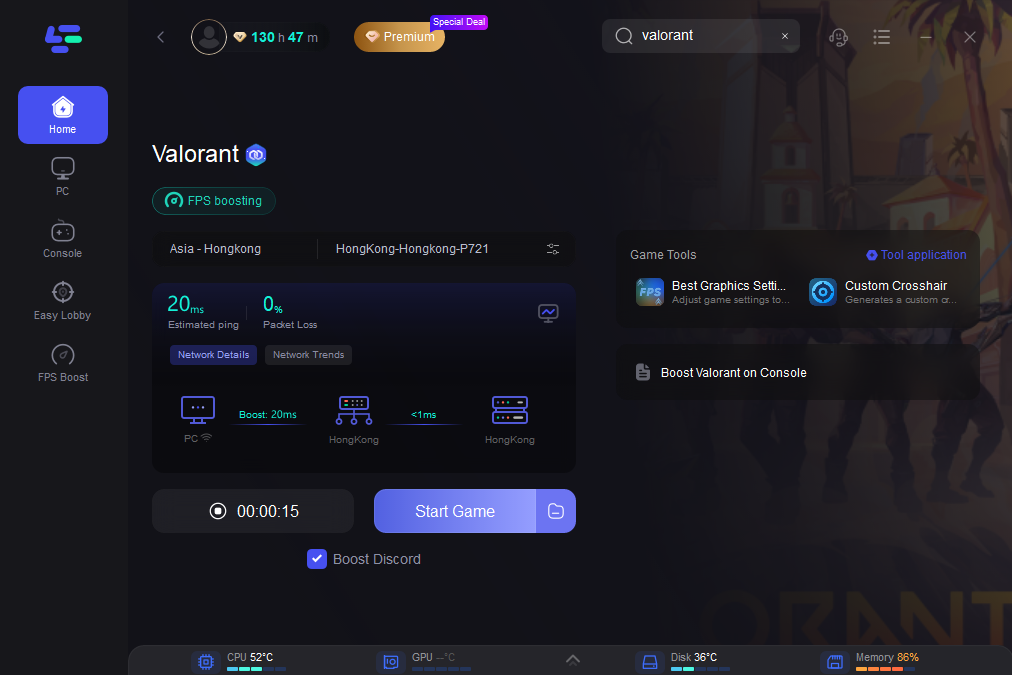 Click Start Game to enjoy smooth Valorant gaming