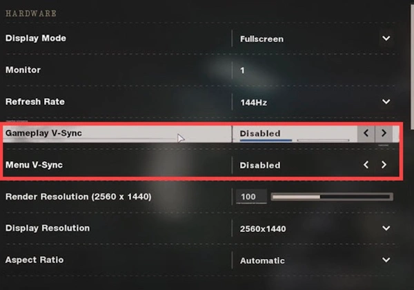 Disable the V-Sync Option