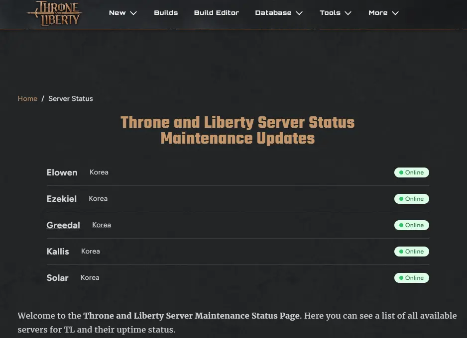 throne and liberty server status page