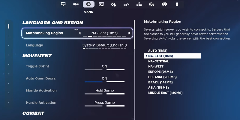 Matchmaking Region Setting