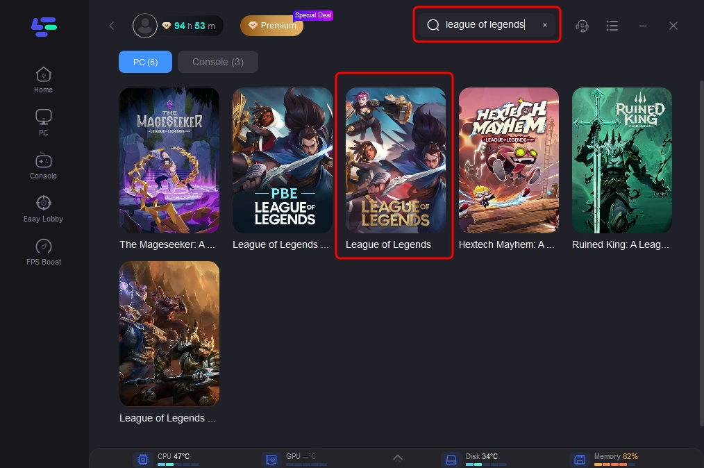search League of Legends in lagofast to play league classic