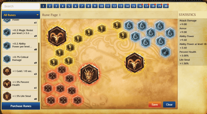 league classic rune page