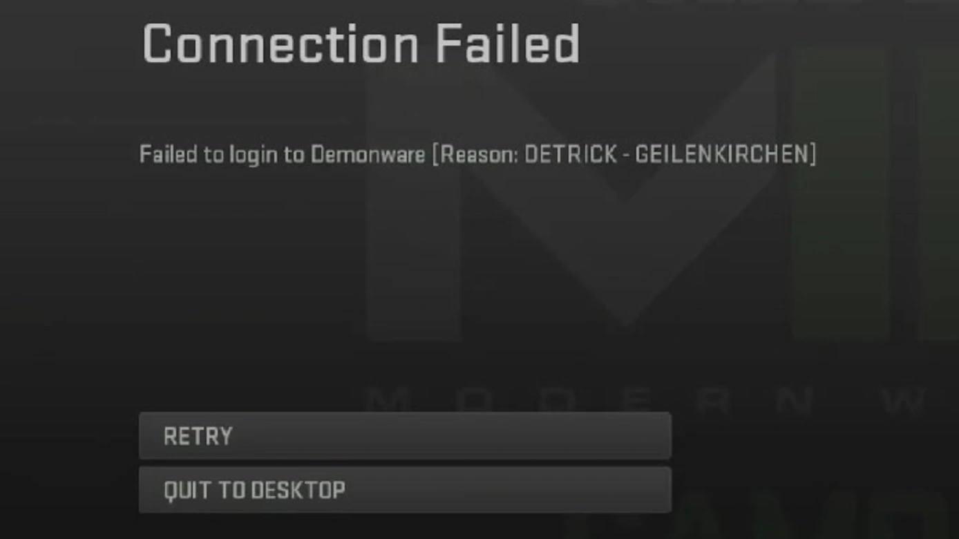 Why does MW4 keep saying connection failed?