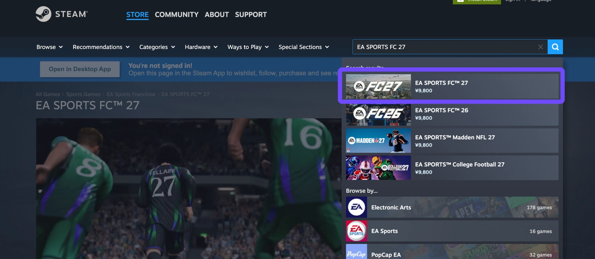 Step 2: Search for EA SPORTS FC 27 and select your preferred edition.