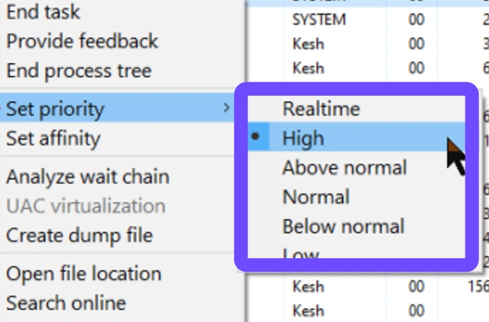 Right-click FC 27 under Details and set Process Priority to High.