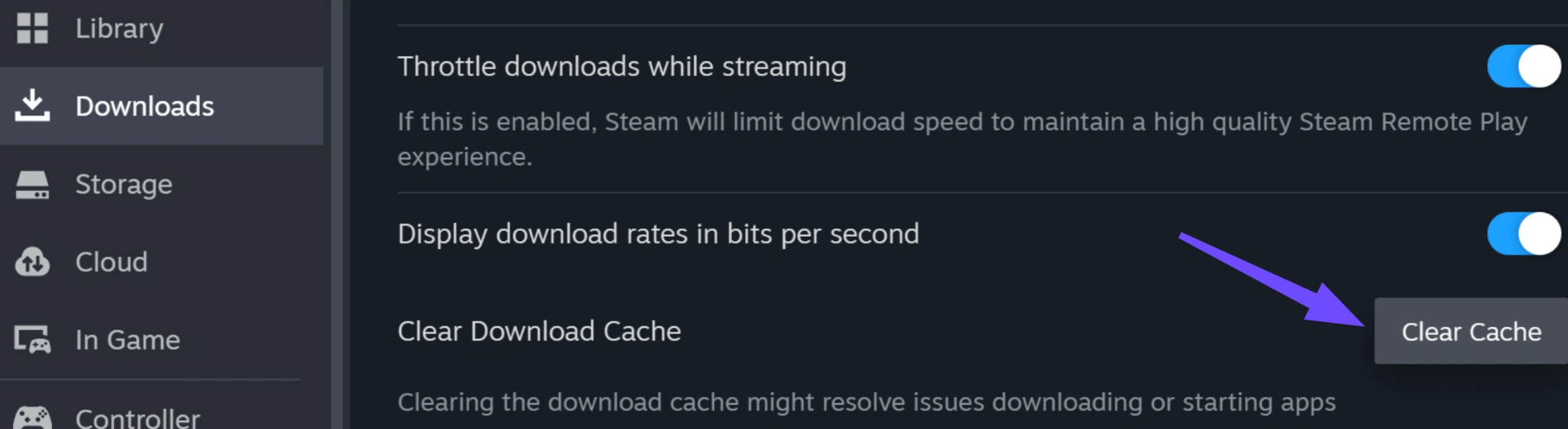 Нажмите Clear Download Cache и перезапустите Steam.
