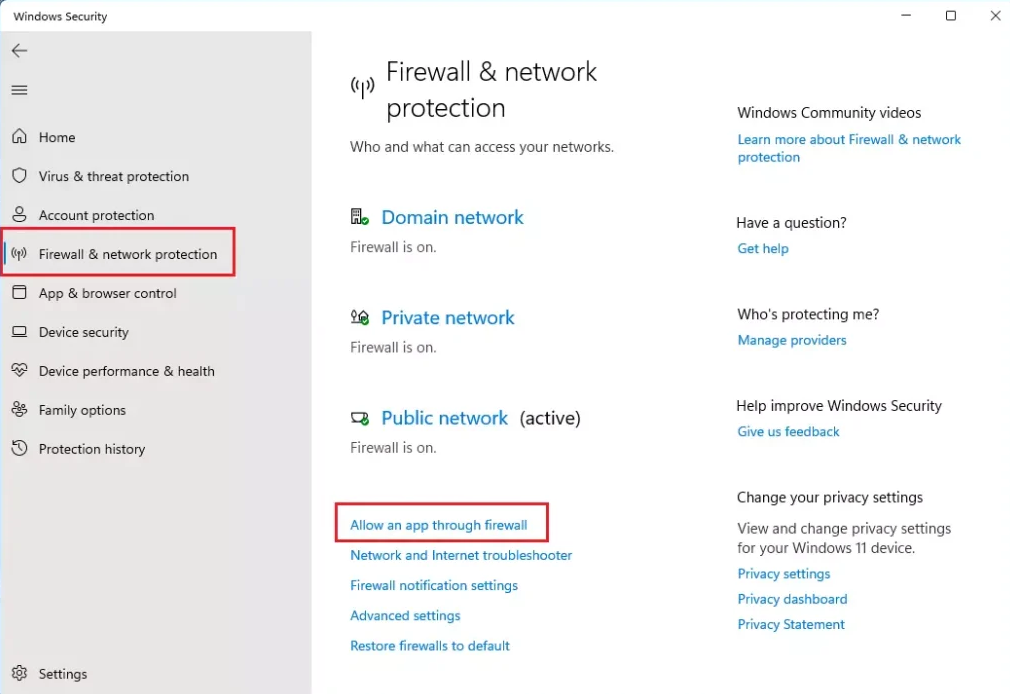 allow an app for firewall